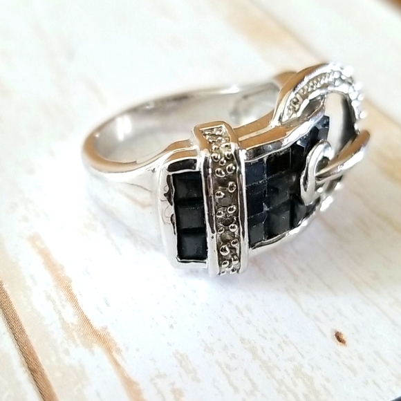 NWT Silver Tone and Black Crystal Rhinestone Belt Buckle Ring SZ 8 - Picture 5 of 16